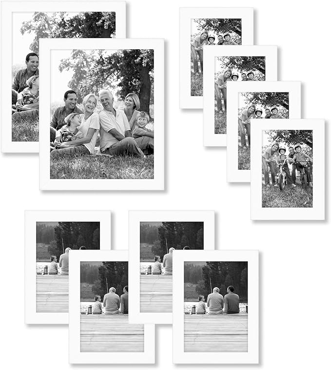 Americanflat Set of 10 Picture Frames with Shatter-Resistant Glass - Gallery Wall Frame Set with Two 8x10, Four 5x7 and Four 4x6 Frames - Signature Collection - White