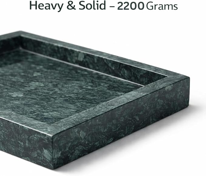 Natural Green Marble Tray, 12" x 8", Rectangular | Stone Organizer, For Bathroom, Kitchen, Vanity, Desktop, For Coffee Table, Dresser, Nightstand