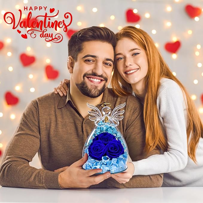 Beferr Mothers Day Mom Birthday Gifts for Women, Fresh Flowers for Delivery Forever Preserved Rose in Glass Angel Figurine, Anniversary Christian Real Rose for Grandma Nana Wife Mum from Daughter Son
