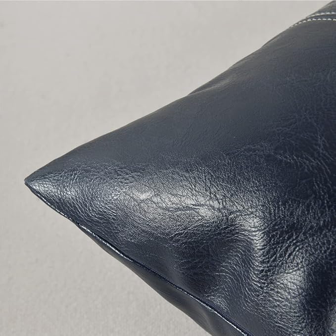 Fancy Homi Navy Blue Lumbar Waterproof Faux Leather Decorative Throw Pillow Covers 12x20 Inch for Outdoor Couch Bed, Modern Farmhouse Boho Home Decor, Blue Hand Stitched Cushion Case 30x50 cm