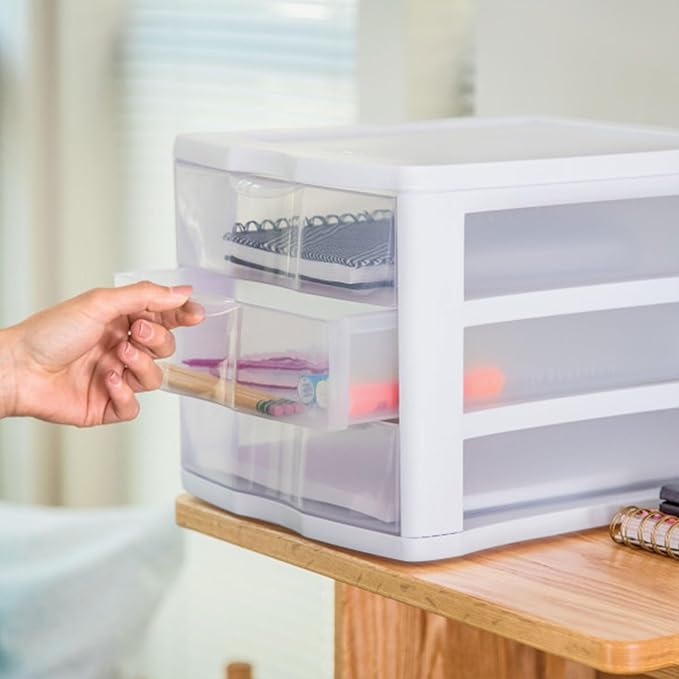 Sterilite ClearView Compact Stacking 3 Drawer Storage Organizer System, (8 Pack)