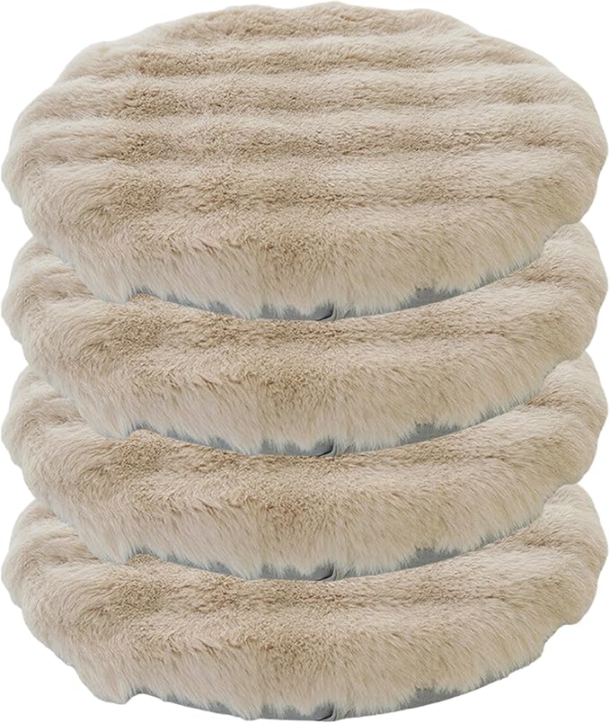 Lifup 4 Pack Round Chair Pads Memory Foam Seat Cushion Soft Cozy Plush Non Slip Thick Pad with Ties and Removable Cover for Dining Room, Office Khaki 18 x 18 Inch