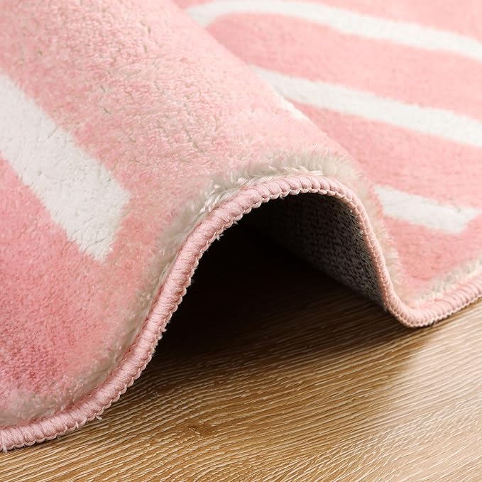 Topotdor Round Kids Play Rug Alphabet Nursery Area Rug Extra Large Soft Crawling Play Mat for Children Toddlers Bedroom (96 inch, Pink)