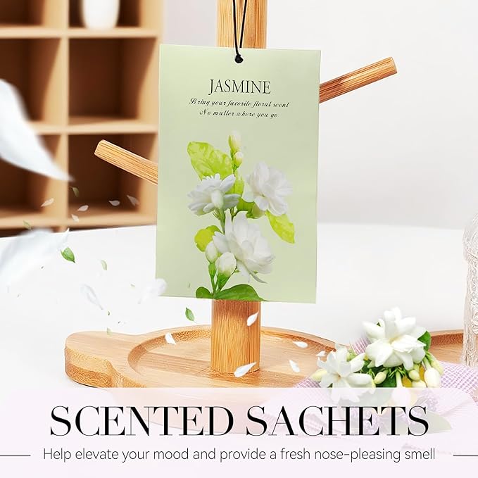 Jasmine Scented Sachet Bags - 12 Pack Drawer & Closet Freshener, Long Lasting Odor Eliminator for Wardrobes, Cars & Storage, Home Fragrance Air Freshener Sachets