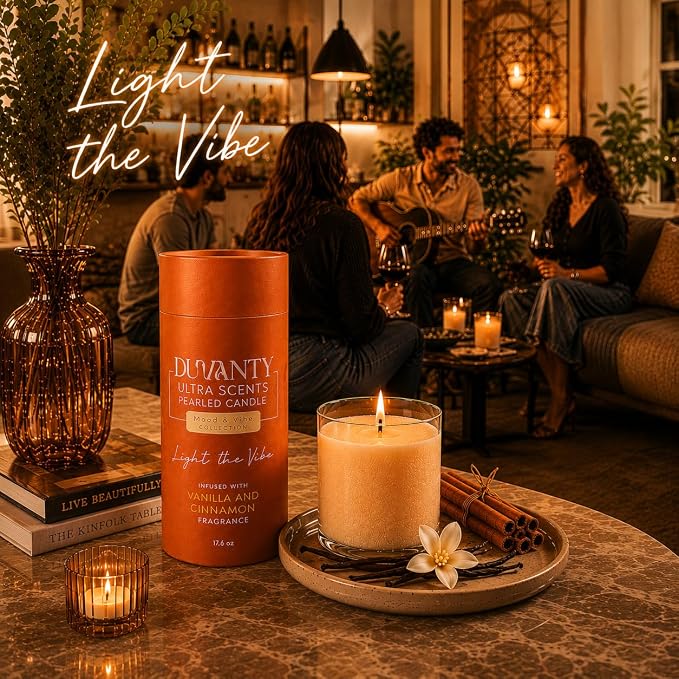 Vanilla and Cinnamon Blend – Refillable Pearled Candles Sand and Wicks, 17.6oz Sand Candle for Home Decor, Long Lasting Aroma up to 120 Hours | Warm Spiced Scent to Light the Vibe