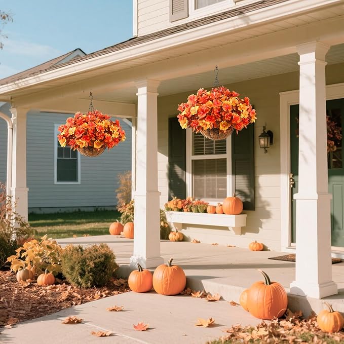 Hommyea Artificial Fake Fall Flowers for Outdoor Decor 8 Bundles UV Resistant Artificial Plants Outdoor Look Real Faux Silk Autumn Flowers for Porch Planters Garden Yard Decorations