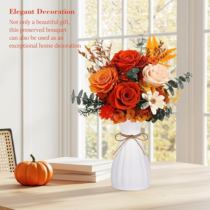 Flowers for Delivery Prime Preserved Flower Bouquet That Last 3-5 Years Real Forever Rose Bouquet for Her Women Wife Grandma Girlfriend Anniversary Birthday Mothers Day Gifts for Mom,Orange