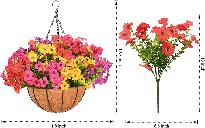 2 Set Artificial Hanging Flowers with Basket for Outdoor Spring Summer Decor - 24 Pcs Realistic UV-Resistant Silk Daisy Hanging Plants for Garden Porch Patio Balcony Yard Home Decoration