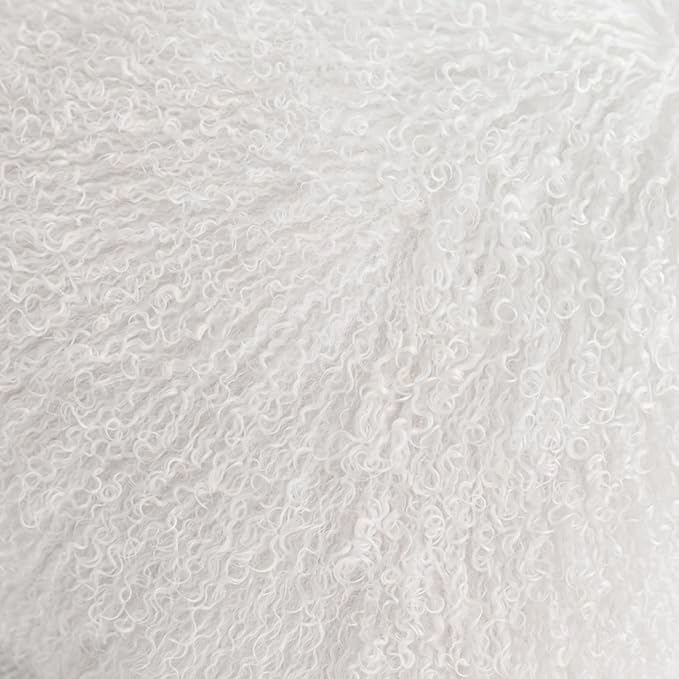 Real 100% Tibetan Mongolian Lamb Sheepskin Wool Fur Throw Pillow Covers Super Soft Plush Leather Accent Pillowcase Decorative Cushion Cover White 12x20 Inch Set of 2