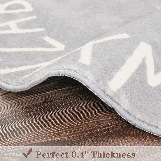 Topotdor Round Kids Play Rug Alphabet Nursery Area Rug Extra Large Soft Crawling Play Mat for Children Toddlers Bedroom (71 inch, Grey)