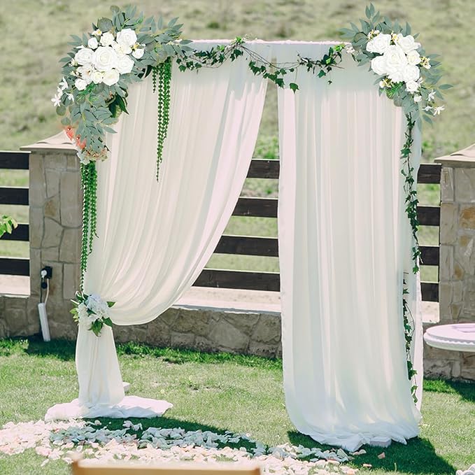 Wedding Arch Faux Flowers Set of 2, Wedding Welcome Signs Greenery Garland Decoration for Ceremony, Reception, Backdrop (White)