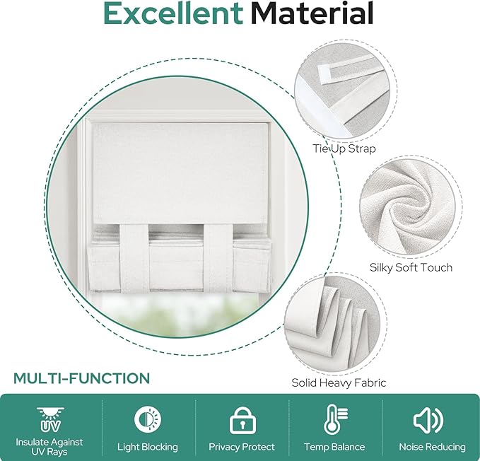 HOMEIDEAS 100% Linen Blackout Sidelight Curtains for Front Door, Side Door Window Curtains, Small Window,Thermal Insulated Covering, 1 Panel, W12 X L40 Inch, White