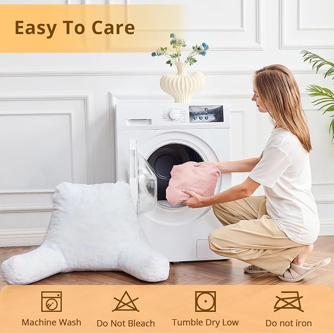 Sasttie Reading Pillow, Velvet Back Pillow for Bed Sitting Up, Adult Back-Rest Support Cushion with Arms for Sit Up on Couch, Sofa, and Floor, Dorm Essentials, Reading Accessories, Peach