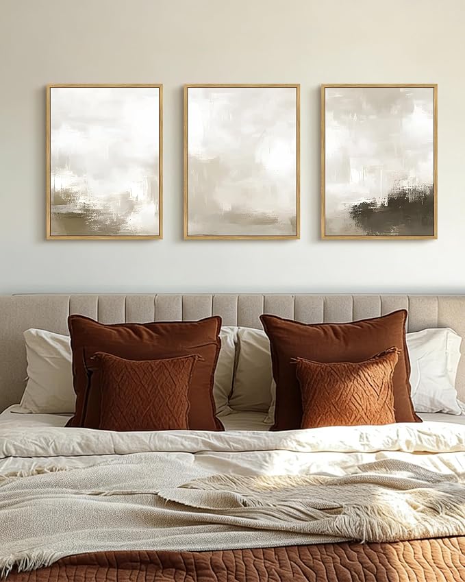 PHOPAGO Abstract Framed Wall Art Minimalist Pastel Neutral Wall Decor Modern Art Paints Living Laundry Room Home Decor - 12x16in Natural Framed