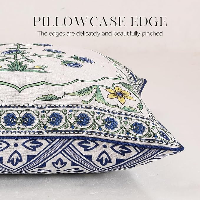 patdrea Designer French Vintage Linen Throw Pillow Cover,12"x20"-Ivar B | Vinage Decorative Pillow Case,Floral Pattern,White Pillow Cover for Couch Living Room Bedroom Sofa Outdoor