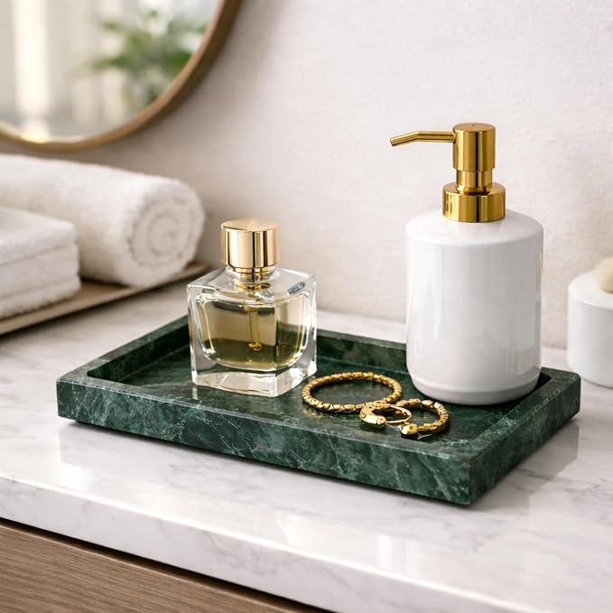 Natural Green Marble Tray, 10" x 6", Rectangular | Stone Organizer, For Bathroom, Kitchen, Vanity, Desktop, For Coffee Table, Dresser, Nightstand