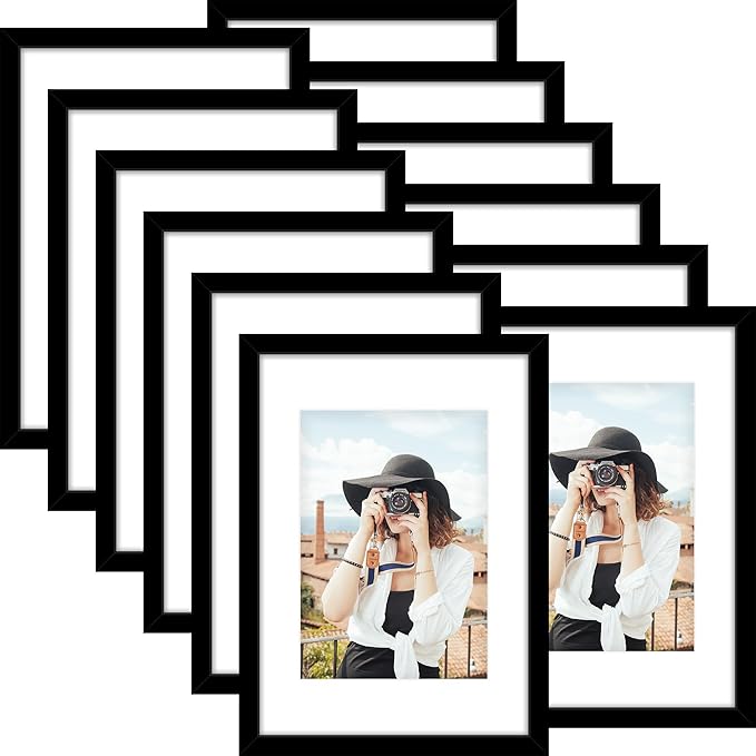 Picrit A3 Picture Frame Set of 12, Display 8.3x11.7 with Mat or 11.7 x 16.5 without Mat, Photo Frames for Wall Mounting Display, Black