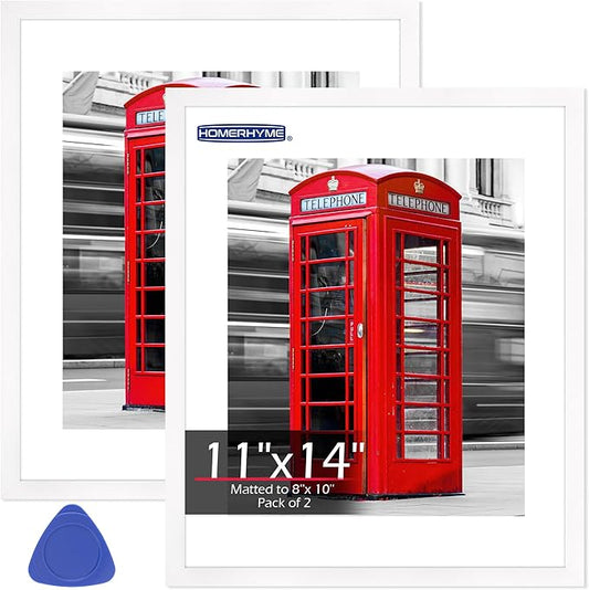 11x14 Picture Frame 2 Pack, White Photo Frames for Gallery Wall Mounting, Display Pictures 8x10 with Mat or 11x14 Without Mat, Poster Frames with Plexiglass for Home Office Wall Decor