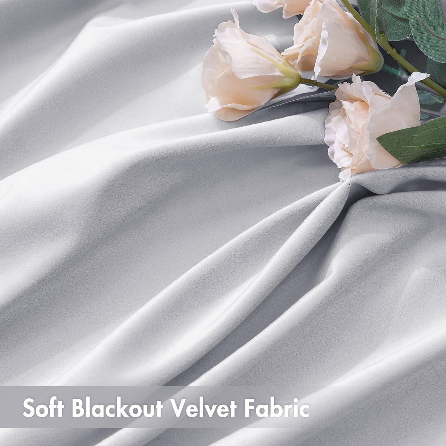 MIULEE Greyish White Velvet Curtains Thermal Insulated Blackout Curtain Drapes for Bedroom Living Room Darkening 90 Inches Long Curtains Panels Rod Pocket Set of 2