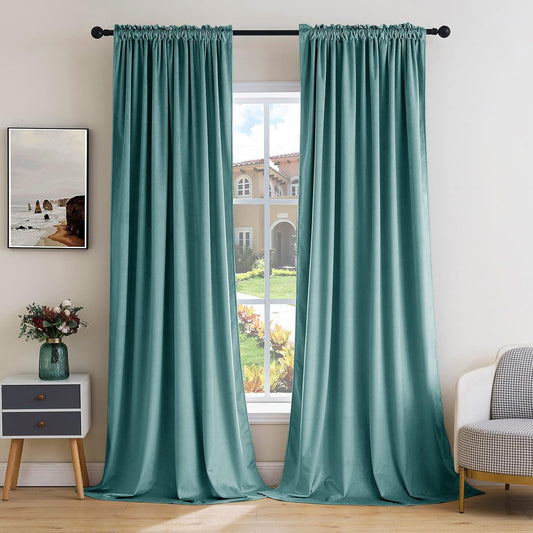 MIULEE Teal Velvet Curtains Thermal Insulated Blackout Curtain Drapes for Bedroom Living Room Darkening 96 Inches Long Curtains Panels Rod Pocket Set of 2