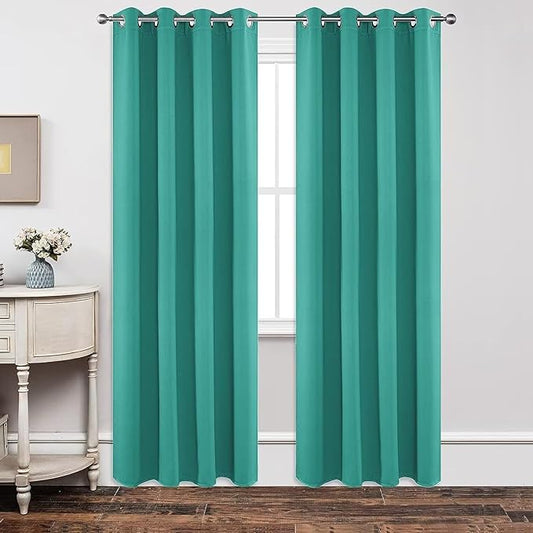 Joydeco Blackout Curtains 54 Inch Length 2 Panels Set, Thermal Insulated Long Curtains& Drapes 2 Burg, Room Darkening Grommet Drapes for Living Room Bedroom Window (W52 x L54 Inch, Peacock Blue)