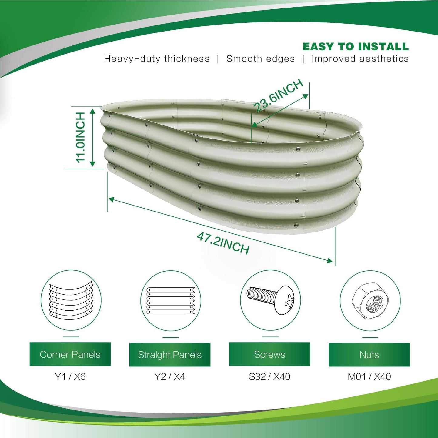 Gardmax Galvanized Raised Garden Bed, Lightweight Planter Boxes Outdoor with Easy Assembly, Large Garden Bed for Vegetables, Fruits, Flower Milk White