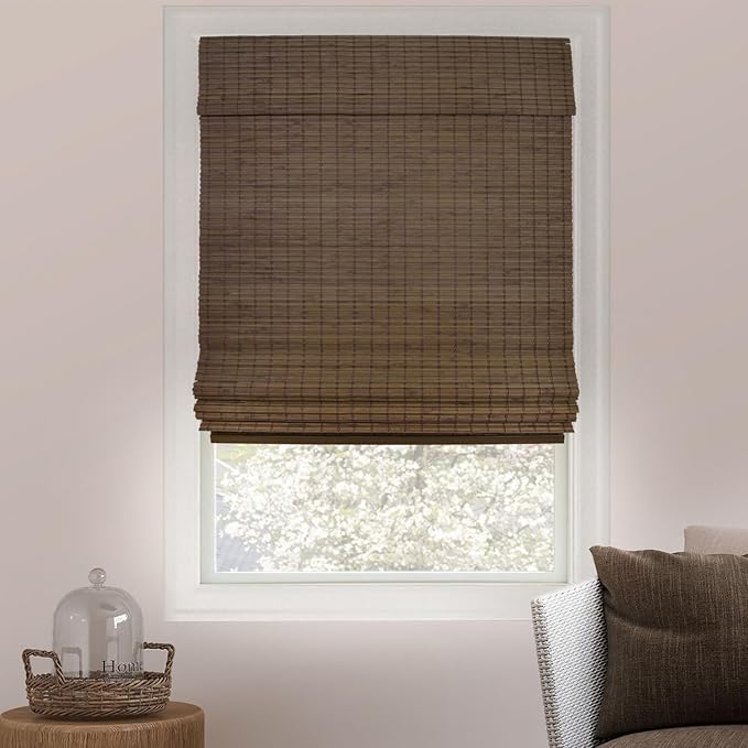 CHICOLOGY Bamboo Roman Shade, Cordless Light Filtering Woven Wood Window Treatment for Living Room, Dining Room, Kitchen & Office, Natural Bamboo Blinds for Boho Coastal Decor, Moose, 39" W x 64" H
