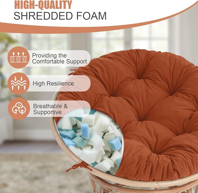 idee-home Papasan Chair Cushion, Circle Papasan Chair Cushion(Cushion Only) | Papasan Cushion with Thick Corduroy Cover, 52 x 52 Inch Cushion for Egg Chair, Navy