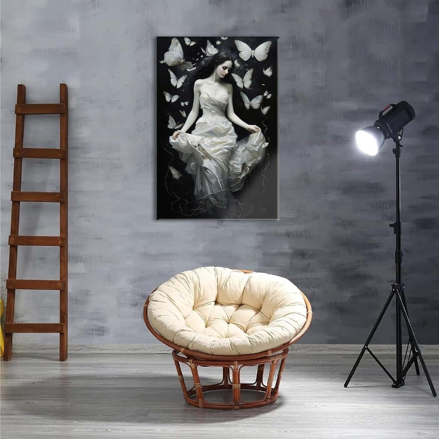JFHCQJPK Vintage Gothic Feminine Canvas Wall Art Print Butterfly Poster Moody Preppy Wall Art Dark College Decor for Home Bedroom12x16in Frameless
