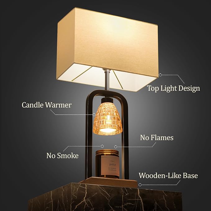 PoKat Electric Candle Warmer Lamp Black, Candle Lamp Warmer with Timer Dimmer & Wood-Like Base, Wax Light Warmer Lamp Jar Candles, Farmhouse Table Lamp for House Warming New Home Decor, Bulb Included