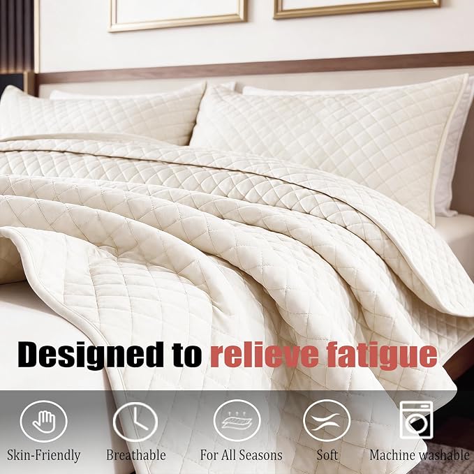 Velvet California King Quilt Size Set 106x118 Luxury Soft Bedspread Coverlet 3-Piece King Comforter Sets with 2 Pillow Shams 20x36 Super Cozy for All Season Velvet Bedding Set, Cream white