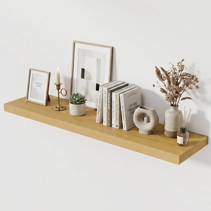Acovy 48 Inch Floating Shelves for Wall Set of 1,Rustic Wood 12" Deep Wall Mounted Shelves,Floating Shelf with Invisible Brackets for Kitchen,Bathroom,Living Room,Decor & Storage,Oak