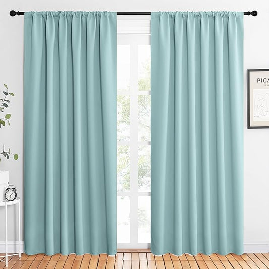 NICETOWN 2 Panels Blackout Curtains, Rod Pocket Thermal Insulated Drapes 84 inches Long, Easy-Care Modern Home Decoration Sunshades for Guest Room, Living Room, Office, 62 x 84 Inch, Aqua Green
