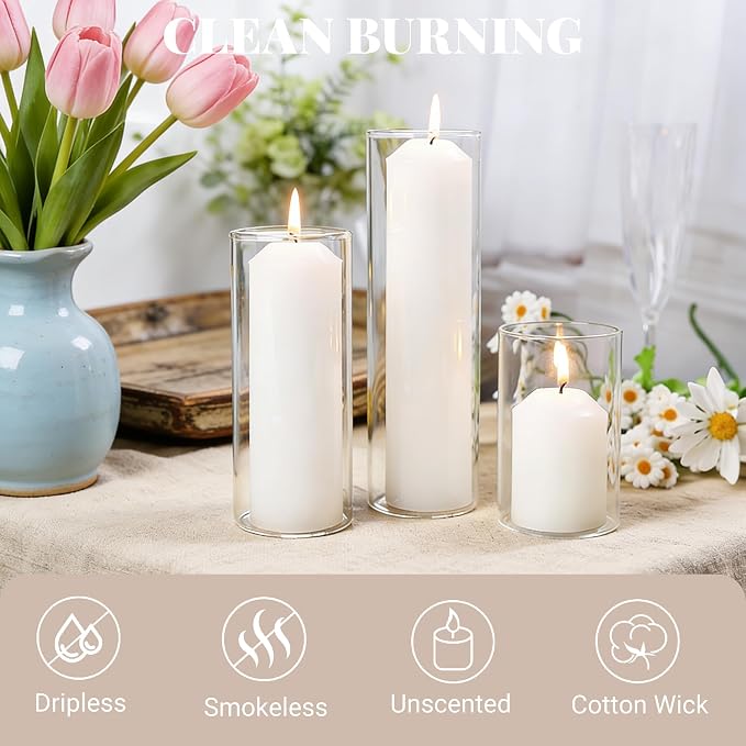 18 Pcs White Pillar Candles Bulk Set | Unscented Dripless Smokeless Wax Candles | 3 Assorted Sizes: 2x3, 2x4, 2x6 for Weddings, Hurricane Vases, and Centerpieces