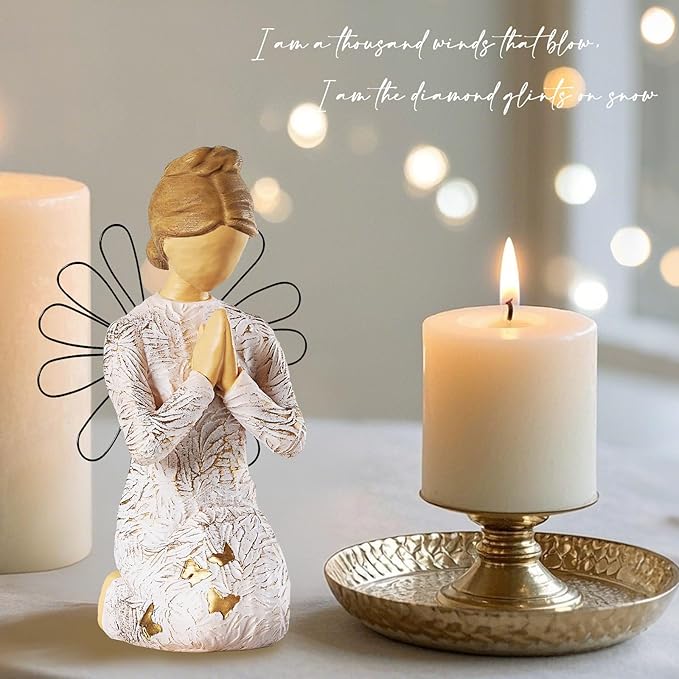 NAN ZAI NAN FANG Sympathy Angel Figurines for Loss of Loved Ones Angel Statues Home Decor Serenity Prayer Gifts for Women Resin Sculpted Hand-Painted Figure Bereavement Gift Praying Hands Statue