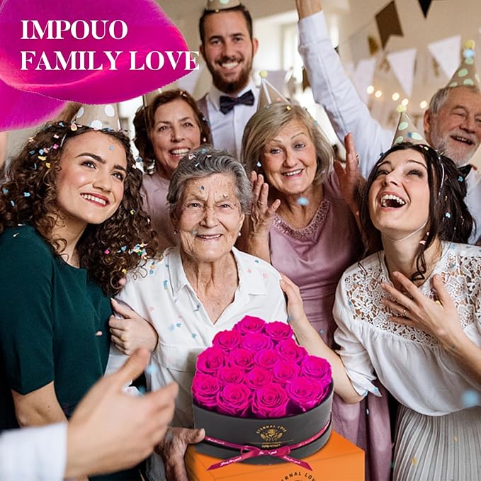Impouo 16 Pcs Preserved Flowers Rose in a Heart Shape Box,Preserved Flowers,Gifts for Women,Mothers' Day,Valentine's Day or Valentine’s Day,Pink Roses