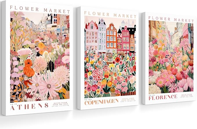 SYYANKK Flower Market Wall Art Floral Canvas Pictures Colorful Botanical Wall Decor Wildflower Prints Painting Pink and Purple Flower Poster Artwork for Bedroom Living Room 16x24x3 Inch Ready to Hang