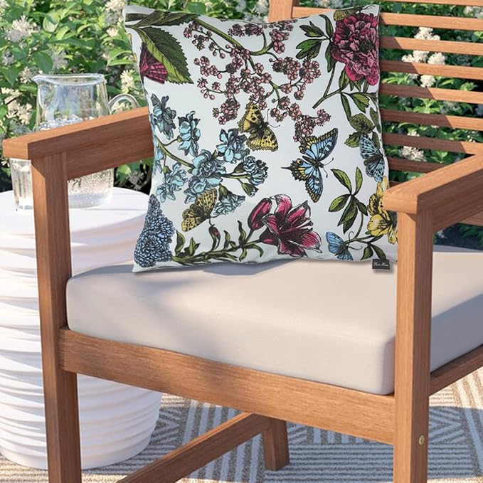 Waterproof Outdoor Throw Pillow Covers Set of 2,Home Decor for Garden Patio Furniture,Couch,Sofa 18 x18 Inch Decorative Pillows Cover Only,NO Insert(Butterfly Flower)