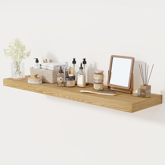 Floating Shelves 48 Inch Long, 12 Inch Deep Floating Shelves for Wall, 48 x 12 Large Wall Shelves for Home Storage & Display, 2" Thicked Floating Shelf for Bedroom, Living Room, Oak Color, 1 Pack