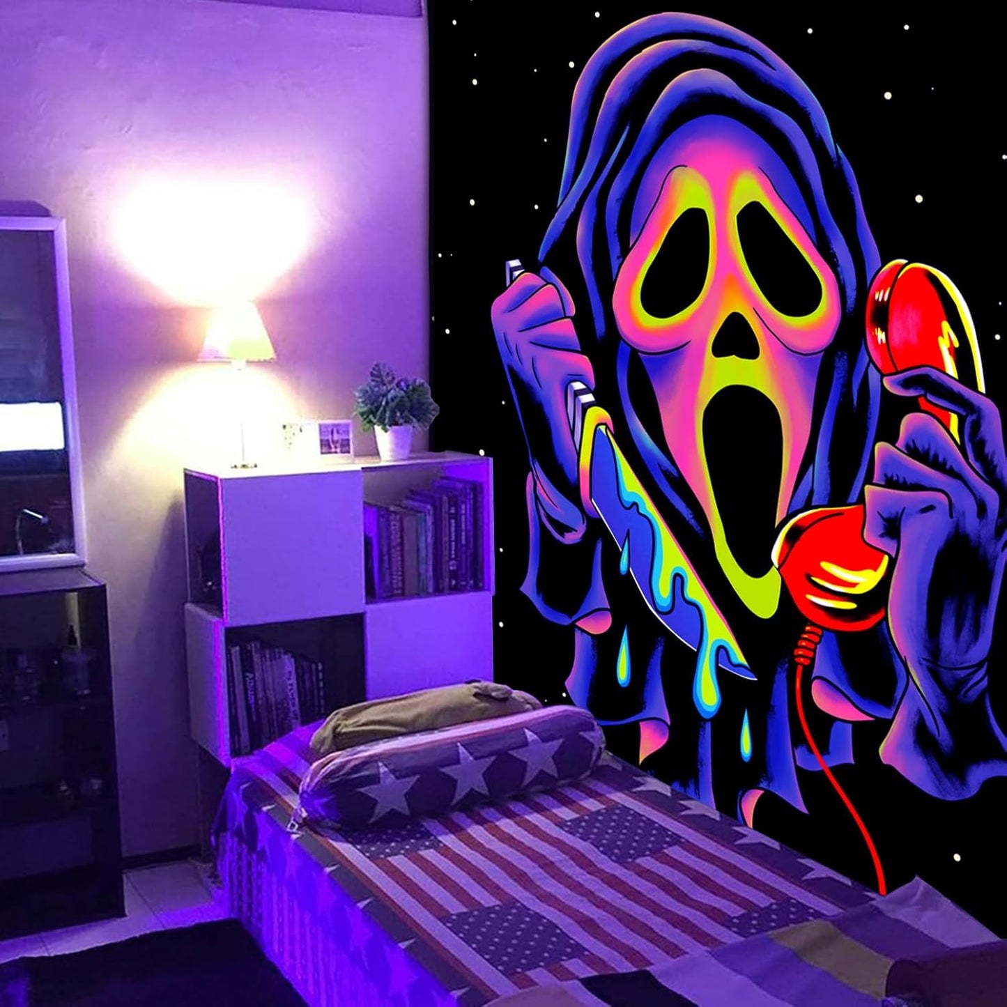 SparkLia Blacklight Horror Skull Tapestry, UV Reactive Neon Scary Face Wall Hanging, Glow in the Dark Spooky Decor for Bedroom, Gaming Room & Party - 30 x 40 inches