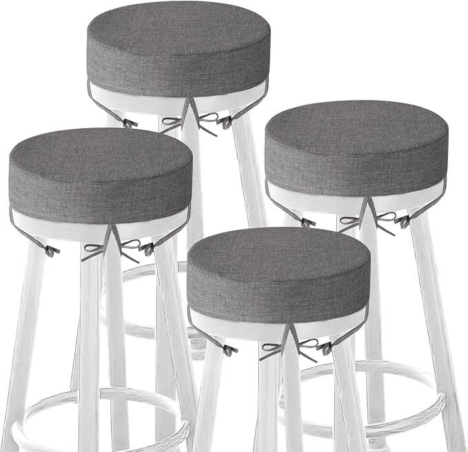 Bar Stool Cushions Round 3" Thick Round Seat Cushions for Chairs 4 Pack Non Slip Bistro Chair Pads with Machine Washable Cover (12 Inch, Light Grey)