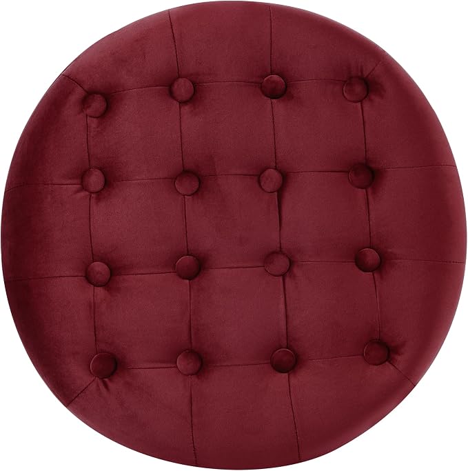 HomePop 19" Velvet Button Tufted Round Storage Ottoman - Burgundy