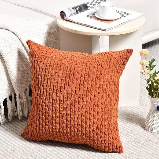 Fancy Homi 2 Packs Rust Decorative Throw Pillow Covers 16x16 Inch for Couch Bed Sofa, Modern Farmhouse Boho Home Decor, Soft Cute Plush Corduroy Cushion Case 40x40 CM