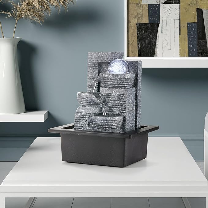 WICHEMI Tabletop Fountain Warer Fountains Indoor Waterfall Fountain Indoor Relaxing Water Feature Meditation Fountains with LED Light for Home Office Bedroom Decor (Style 7)