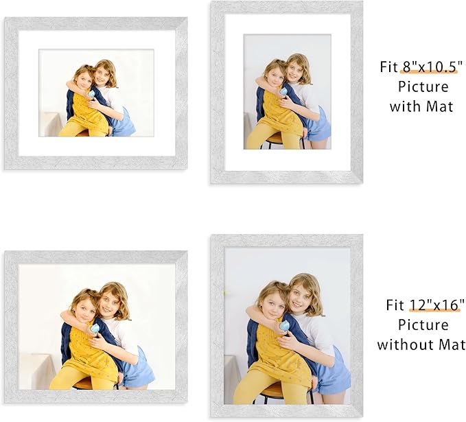 Picrit 12x16 Picture Frame Set of 12, Display 8.5x11 with Mat or 12x16 without Mat, Photo Frames for Wall Mounting Display, SILVER