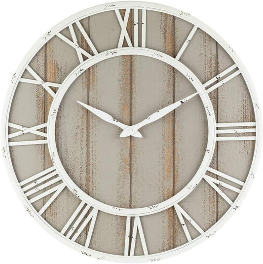 Oldtown Farmhouse Metal & Solid Wood Noiseless Wall Clock (Coastal Grey, 30-inch)