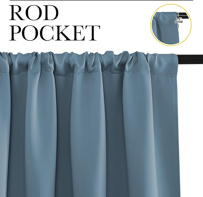 NICETOWN Blackout Curtains for Bedroom, Blackout Curtain Panels, Smoky Blue, 1 Pair, 42 by 45-inch, Window Treatment Energy Saving Thermal Insulated Solid Rod Pocket Blackout Drapes/Draperies