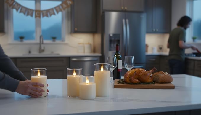 Glass Flameless Pillar Candles Flickering with Remote Timer, Battery Operated LED 3D Moving Flame Real Wax Candles,Remote Included (Ivorywhite)