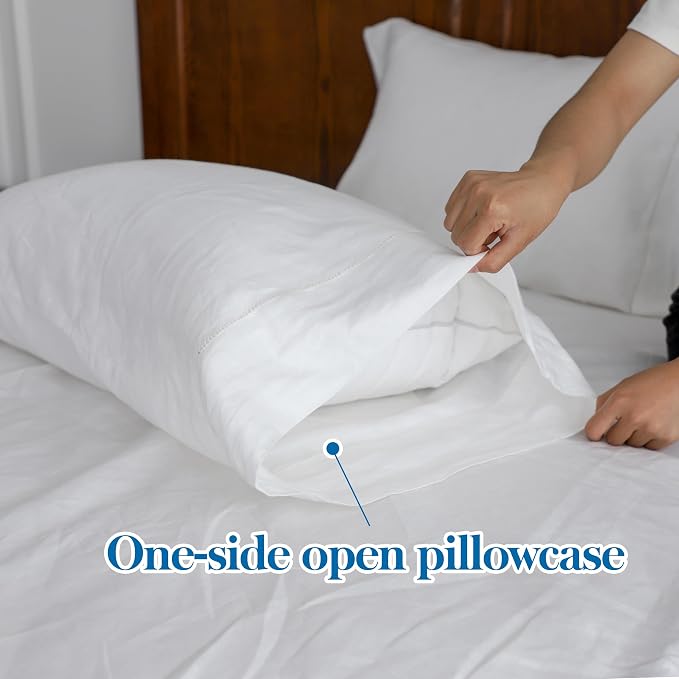Simple&Opulence 100% Linen Pillowcase with Hand Drawing Hemstitch Pillow Cover King Size Set of 2 Soft and Durable (White, 20''x40'')