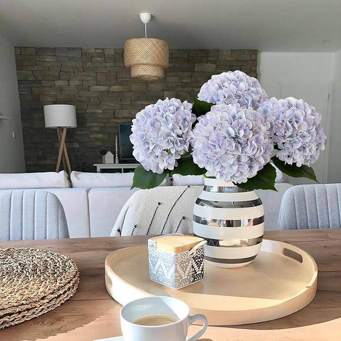 JINWOE Boho Fake Hydrangea Artificial Flowers, 4Pcs 22" Large Lifelike Silk Artificial Hydrangeas, Full Fake Flowers for Bouquet Table Centerpieces Wedding Indoor Home（Light Blue Violet）